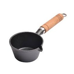 CAST IRON SAUCE PAN WOOD...